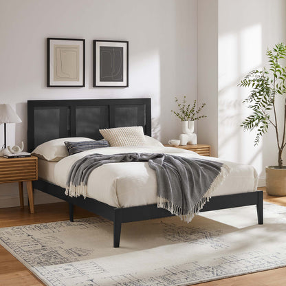 Sirocco Rattan and Wood Platform Bed by Modway with woven headboard in a modern bedroom on Tampa Home & Garden Store