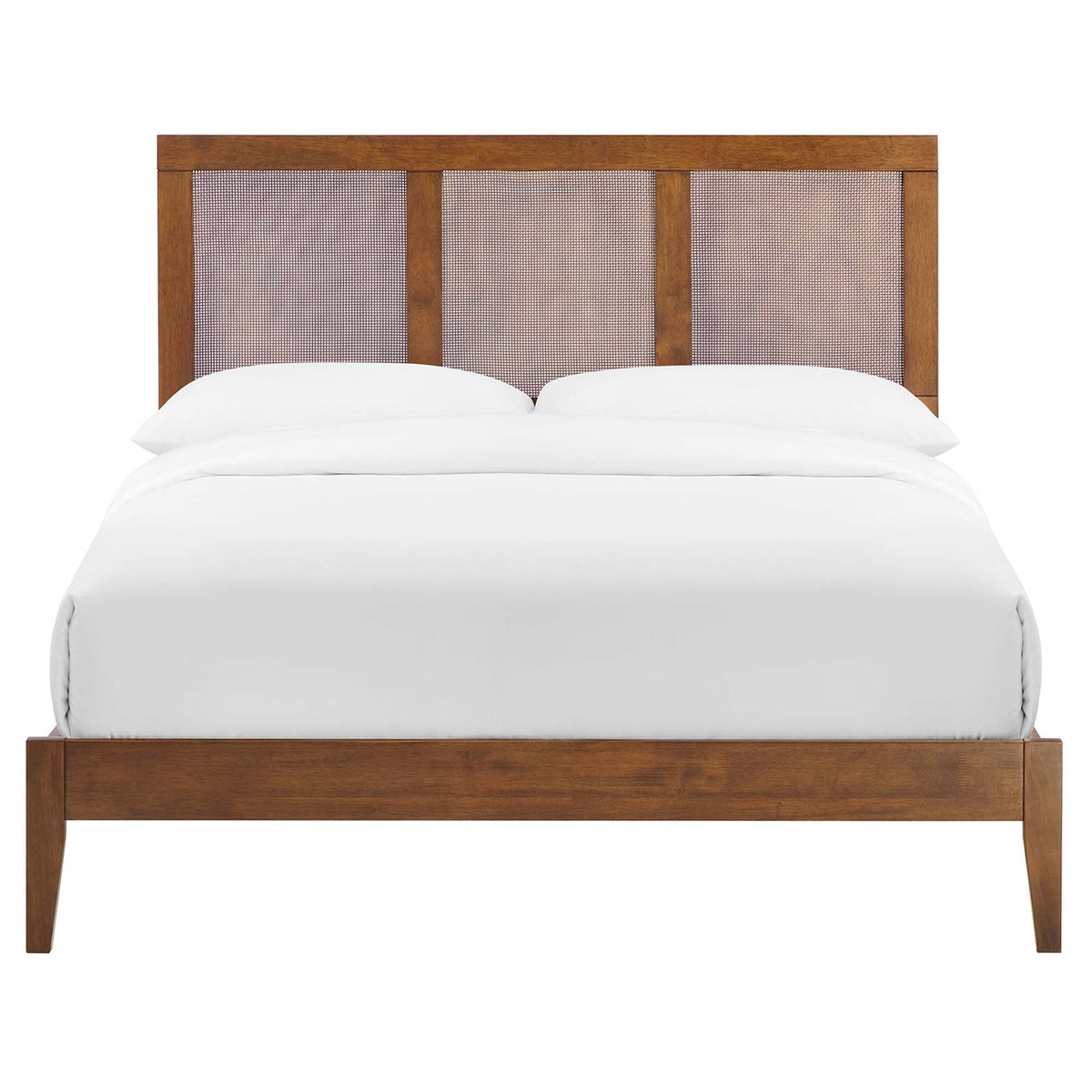 Sirocco rattan and wood platform bed with 3-panel headboard in warm brown by HouseOfZazla on Tampa Home & Garden Store