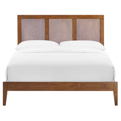Sirocco rattan and wood platform bed with 3-panel headboard in warm brown by HouseOfZazla on Tampa Home & Garden Store