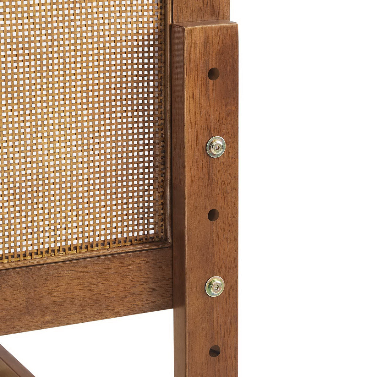 Sirocco rattan and wood platform bed frame with woven cane panel and hardware detail on Tampa Home & Garden Store
