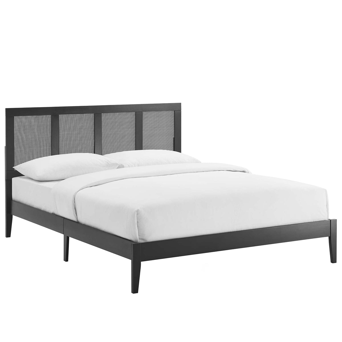 Sirocco rattan and wood platform bed by Modway with black frame and woven headboard panels on Tampa Home & Garden Store