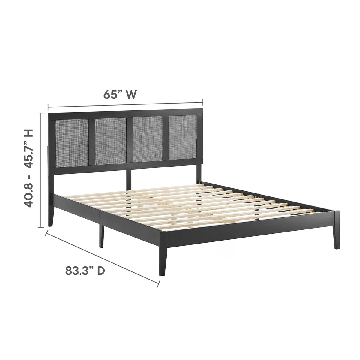 Sirocco rattan and wood platform bed by Modway with dark metal frame and woven headboard panels on Tampa Home & Garden Store
