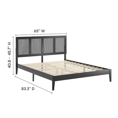 Sirocco rattan and wood platform bed by Modway with dark metal frame and woven headboard panels on Tampa Home & Garden Store