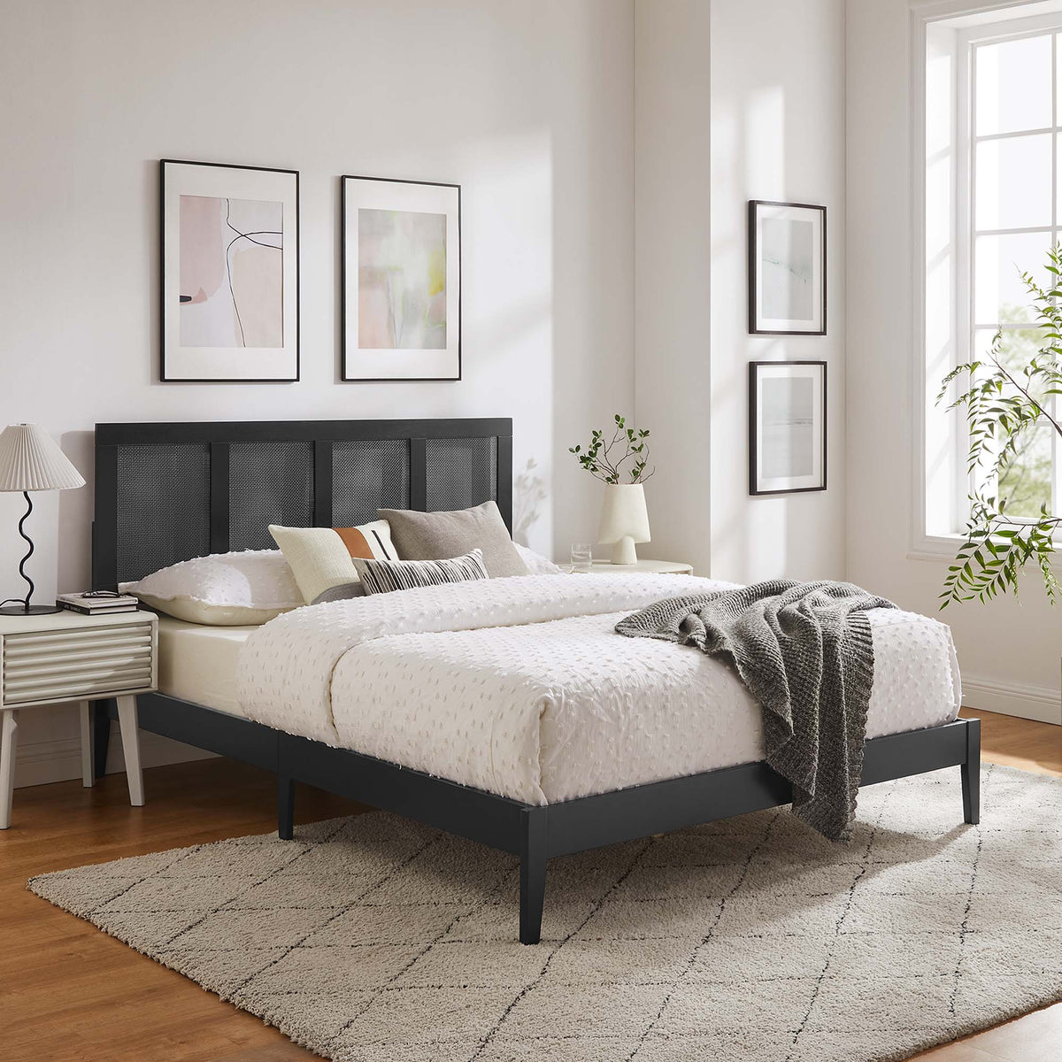 Sirocco rattan and wood platform bed black frame with woven panels by Modway for HouseOfZazla on Tampa Home & Garden Store