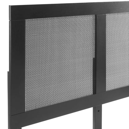 Sirocco Rattan and Wood Platform Bed by Modway headboard in black wood with rattan weave on Tampa Home & Garden Store