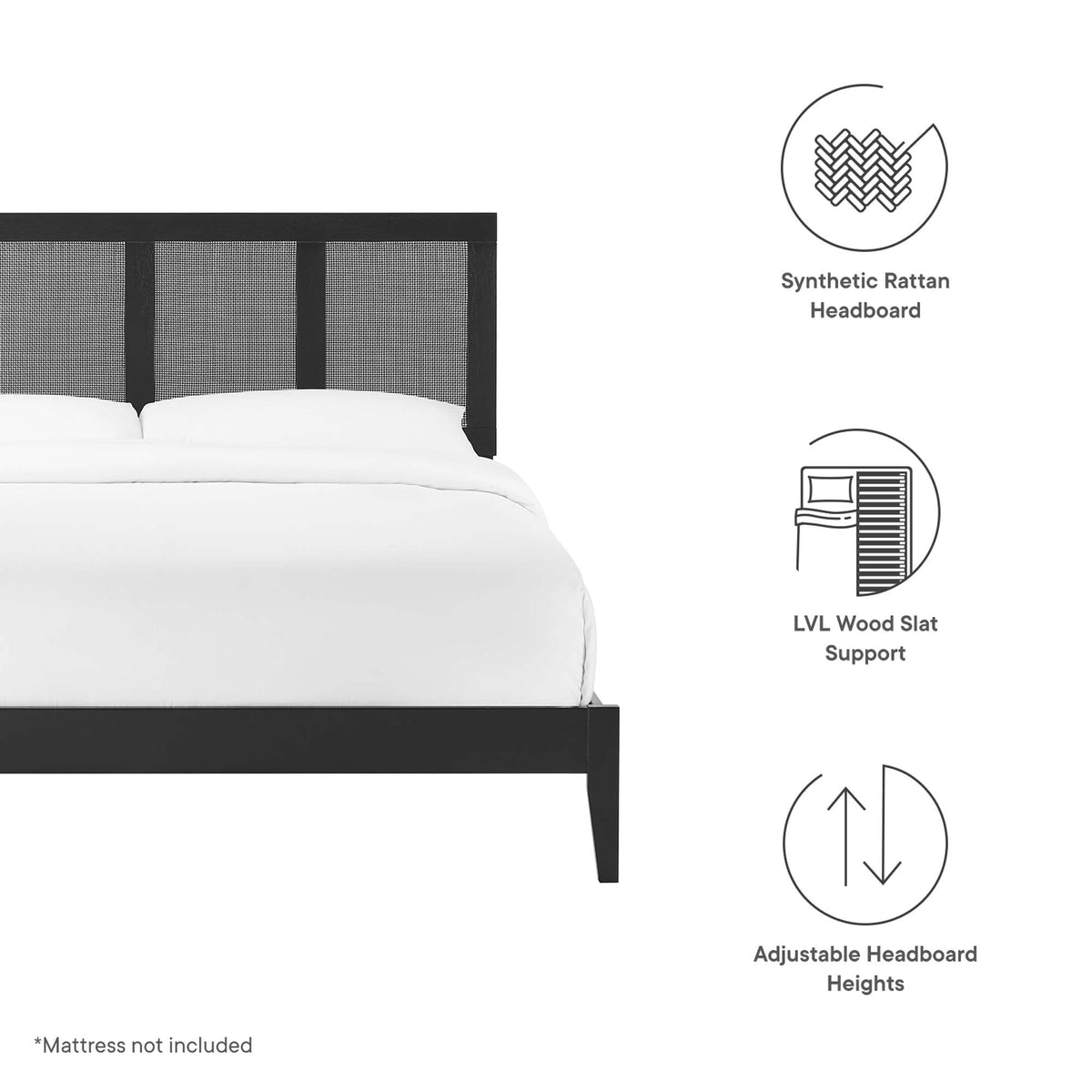 Sirocco Rattan and Wood Platform Bed by Modway with wood frame and synthetic headboard panels on Tampa Home & Garden Store