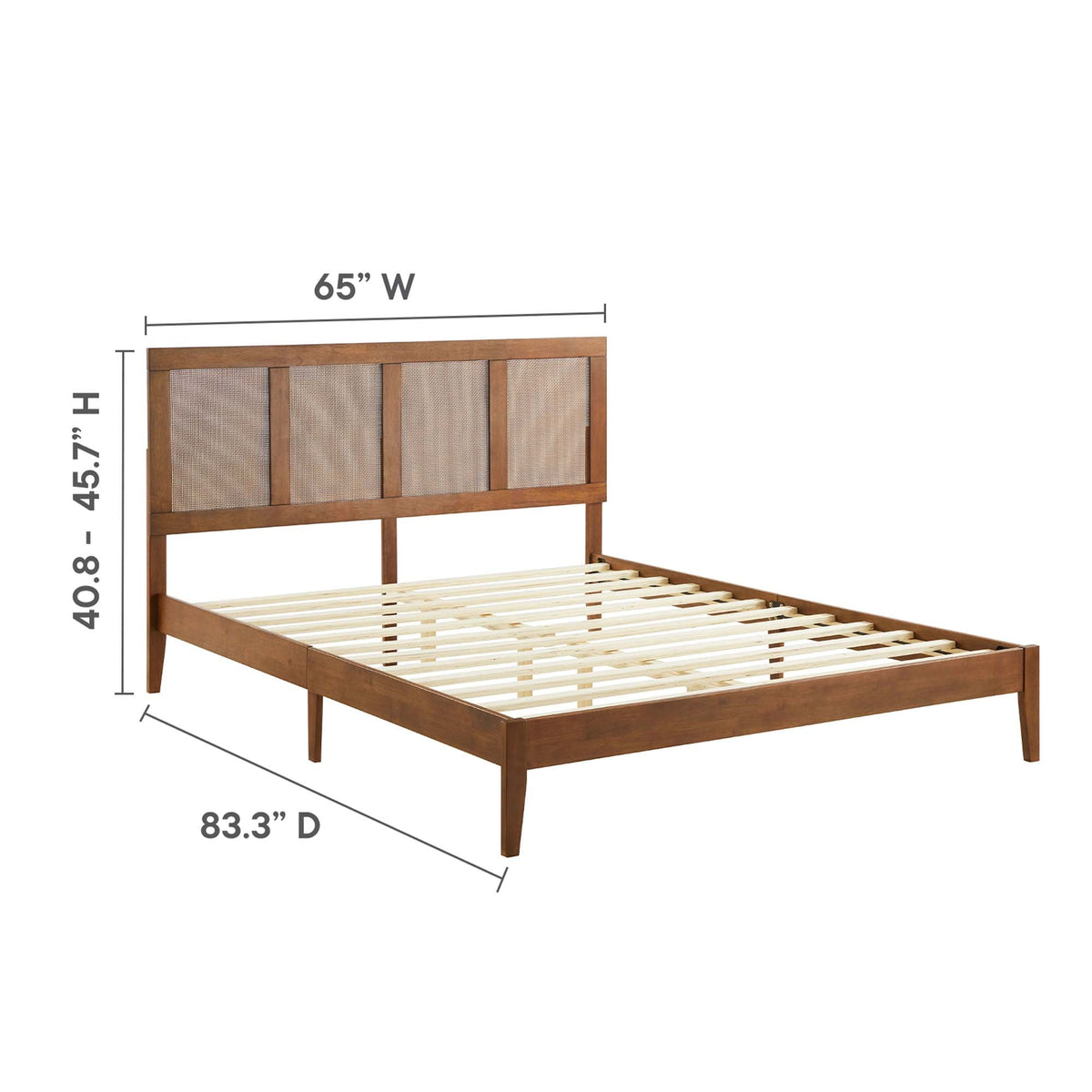 Sirocco rattan and wood platform bed by Modway, warm brown frame with woven headboard panels on Tampa Home & Garden Store