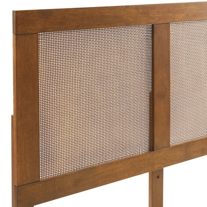 Sirocco rattan and wood platform bed headboard in warm brown finish with woven cane panels on Tampa Home & Garden Store