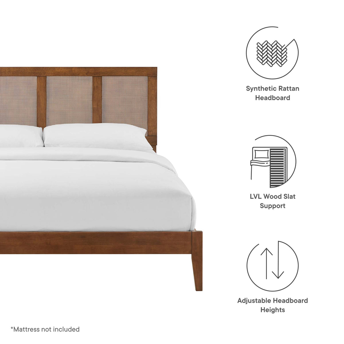Sirocco Rattan and Wood Platform Bed with woven rattan headboard and wood frame on Tampa Home & Garden Store
