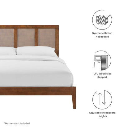 Sirocco Rattan and Wood Platform Bed with woven rattan headboard and wood frame on Tampa Home & Garden Store