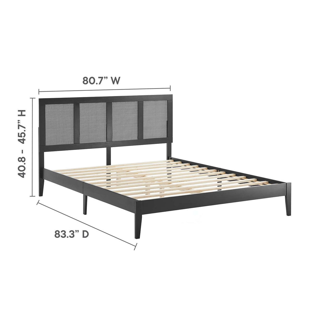 Sirocco rattan and wood platform bed by Modway, black metal frame with woven headboard panels on Tampa Home & Garden Store