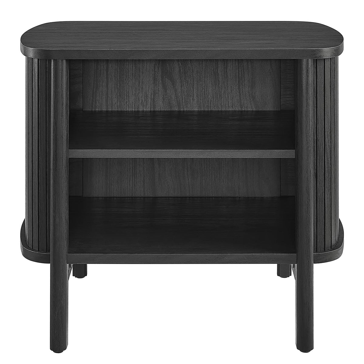 Cadence Open Nightstand by Modway, black stained wood with rounded top and slatted side panels, open shelf on Tampa Home & Garden Store