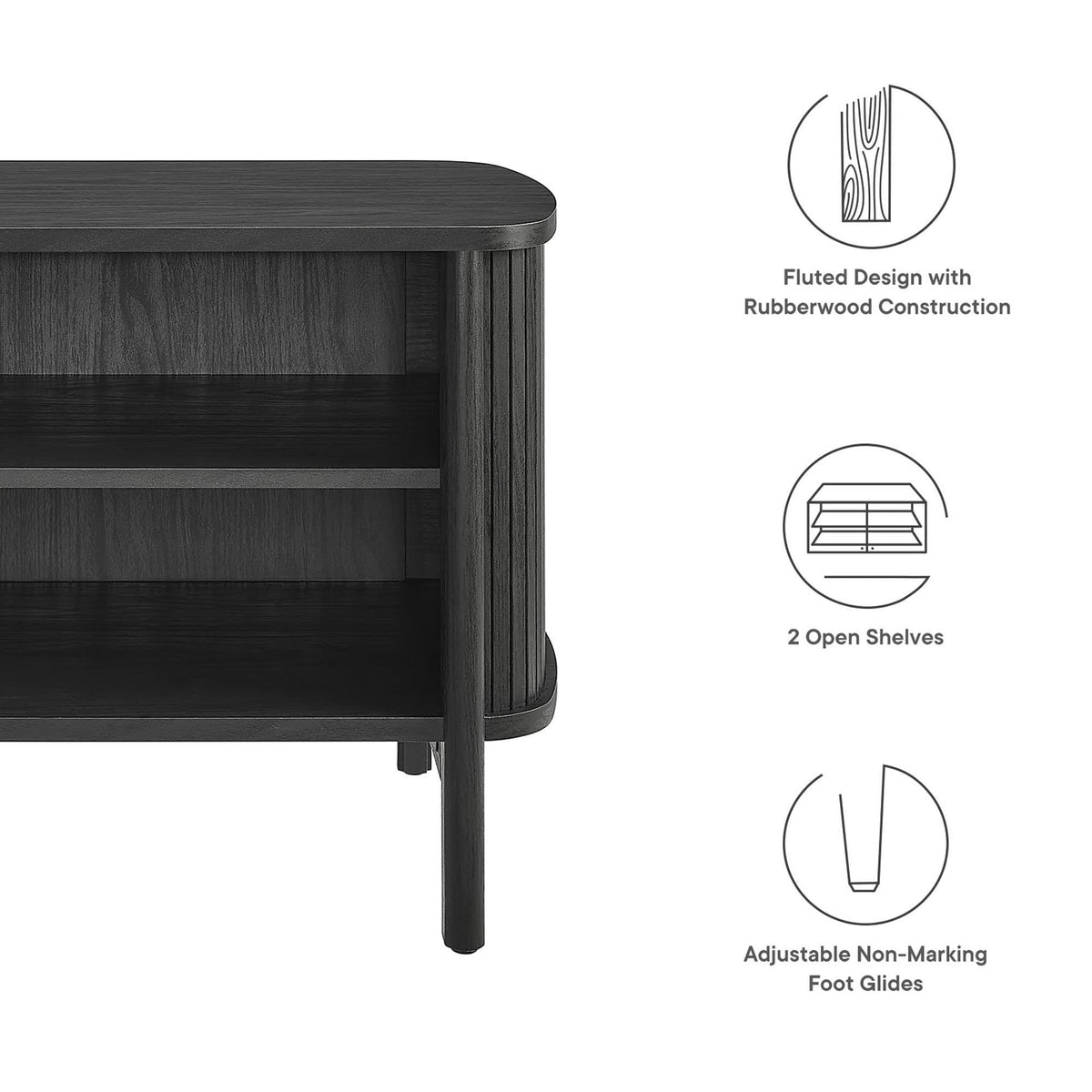 Cadence Nightstand by Modway, dark rubberwood with fluted sides and rounded top on Tampa Home & Garden Store