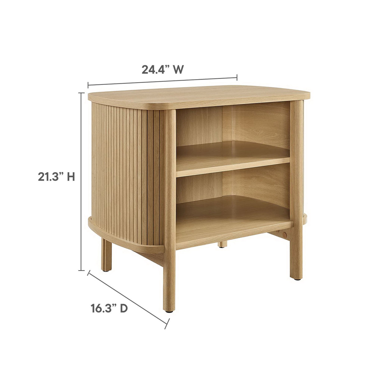 Cadence Open Nightstand by Modway in natural oak with slatted curved sides and open shelf on Tampa Home & Garden Store