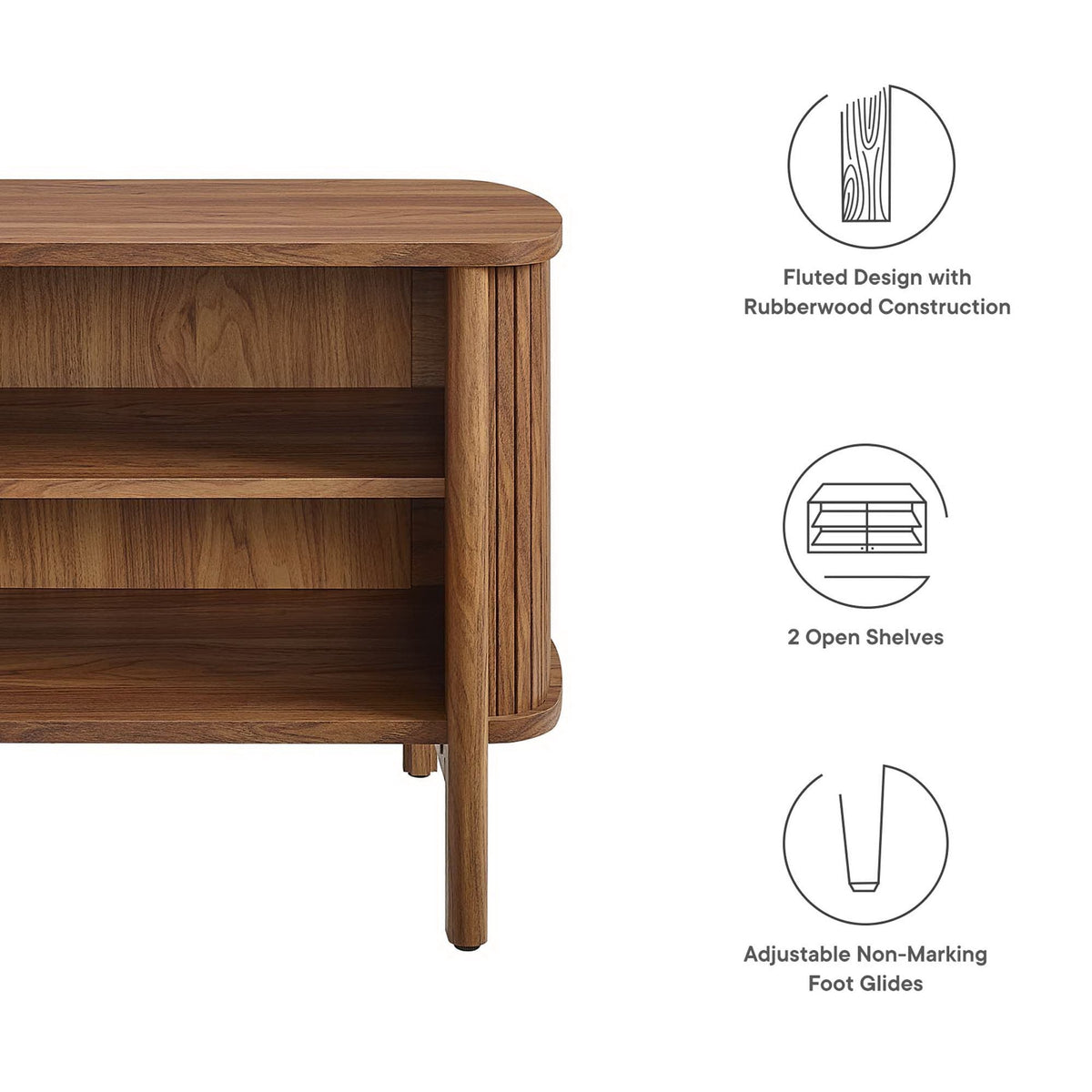 Cadence Open Nightstand by Modway rubberwood fluted sides and 2 open shelves HouseOfZazla on Tampa Home & Garden Store