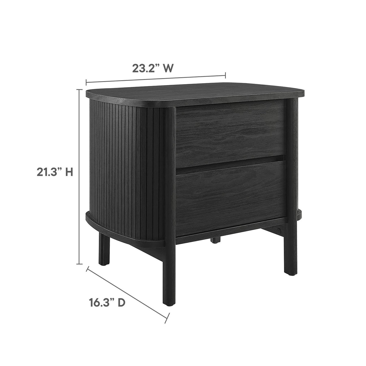 Cadence 2-Drawer Nightstand by Modway in black woodgrain with fluted sides and two drawers on Tampa Home & Garden Store