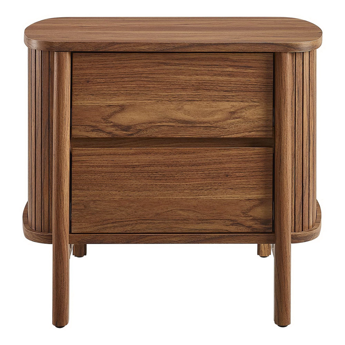 Cadence 2-Drawer Nightstand by Modway, warm walnut wood with rounded top and slatted sides on Tampa Home & Garden Store