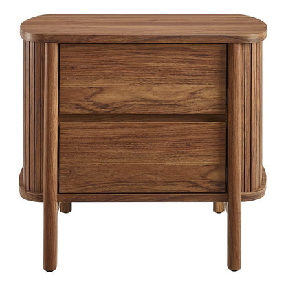 Cadence 2-Drawer Nightstand by Modway, warm walnut wood with rounded top and slatted sides on Tampa Home & Garden Store