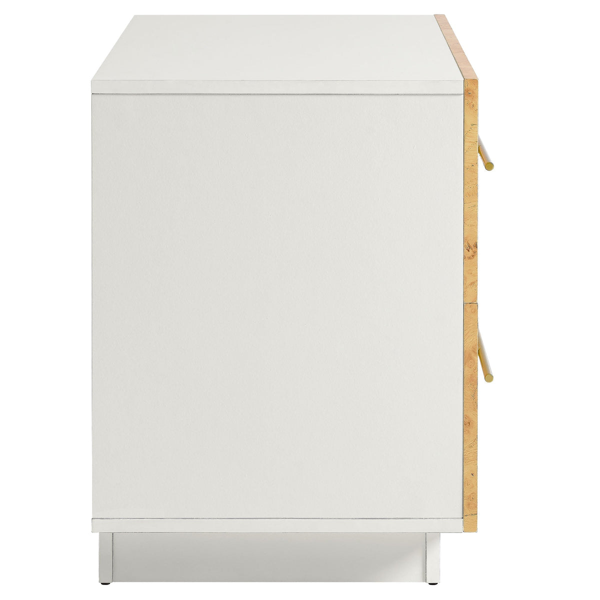 Abel 2-Drawer Burl Wood Nightstand white finish with gold metal edge trim on Tampa Home & Garden Store