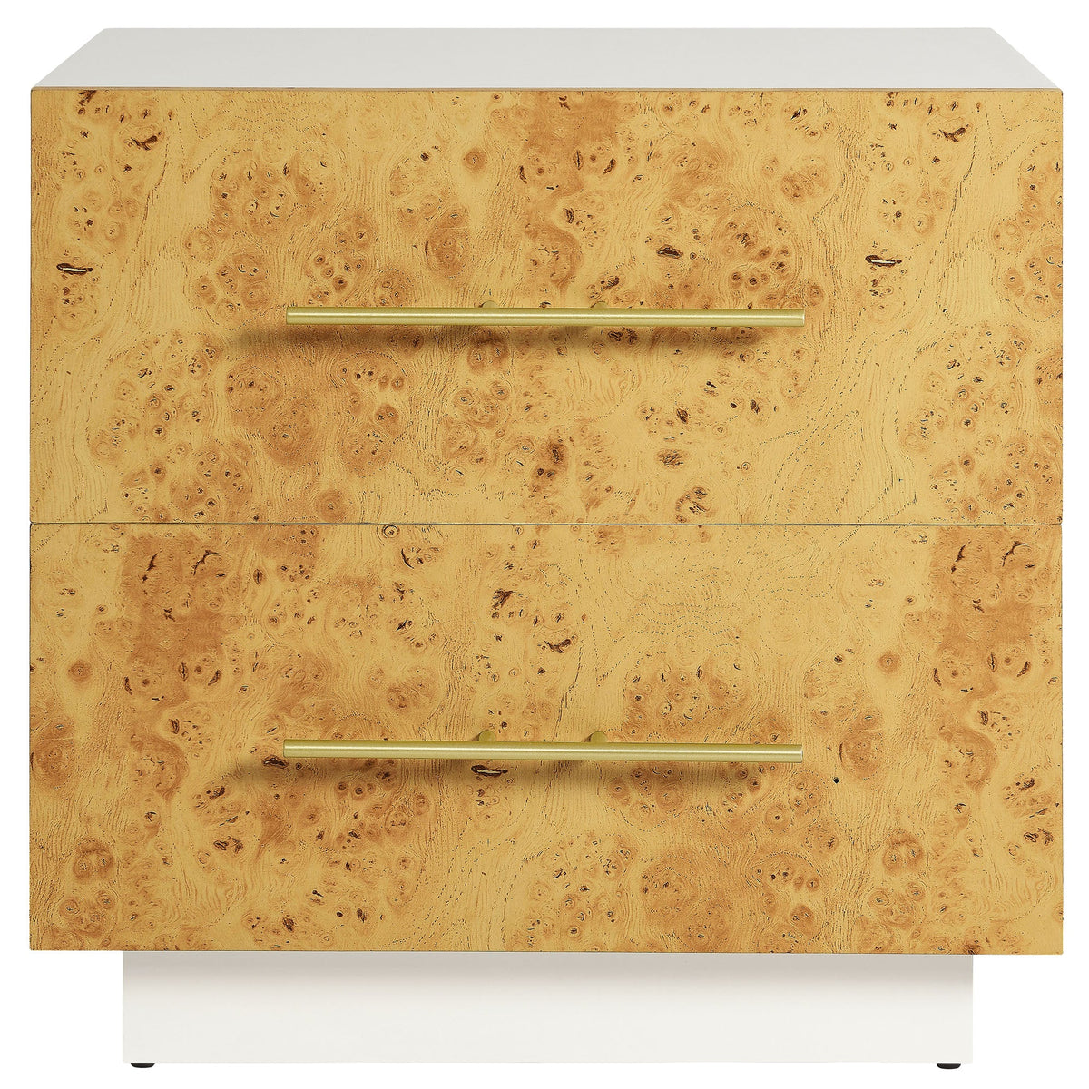 Modway Abel 2-drawer burl wood nightstand with white top and brass bar pull on Tampa Home & Garden Store
