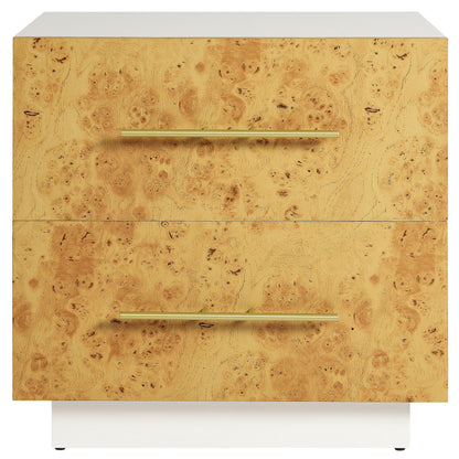 Modway Abel 2-drawer burl wood nightstand with white top and brass bar pull on Tampa Home & Garden Store