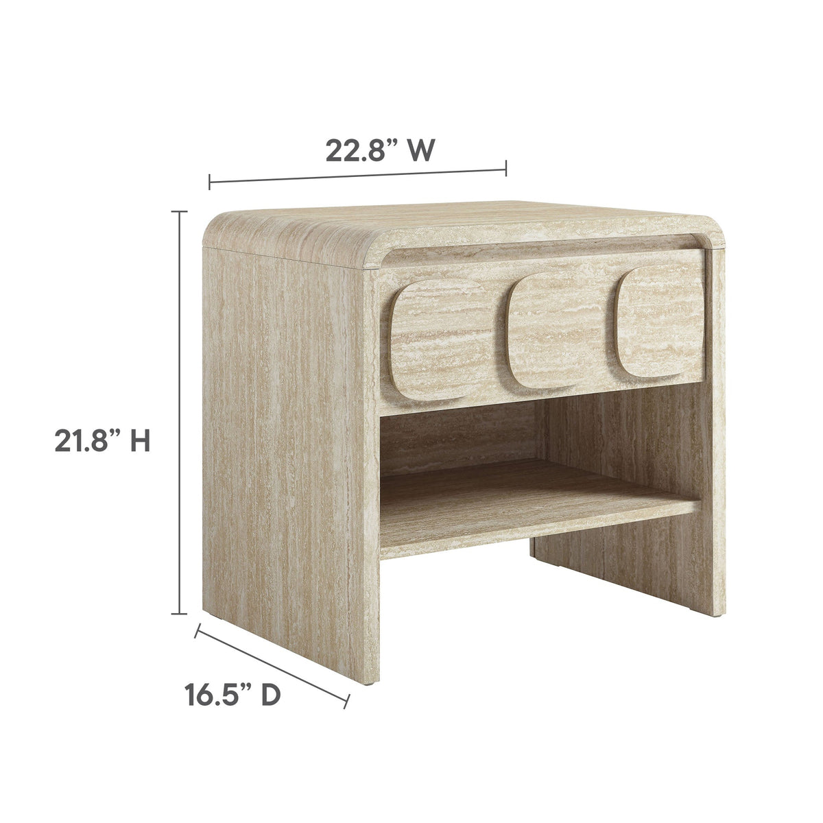 Toscana 1-Drawer Nightstand by Modway travertine finish with curved front and open shelf on Tampa Home & Garden Store