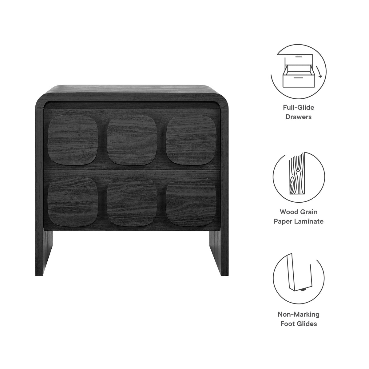 Toscana 2-Drawer Nightstand in dark espresso wood with rounded front panels on Tampa Home & Garden Store