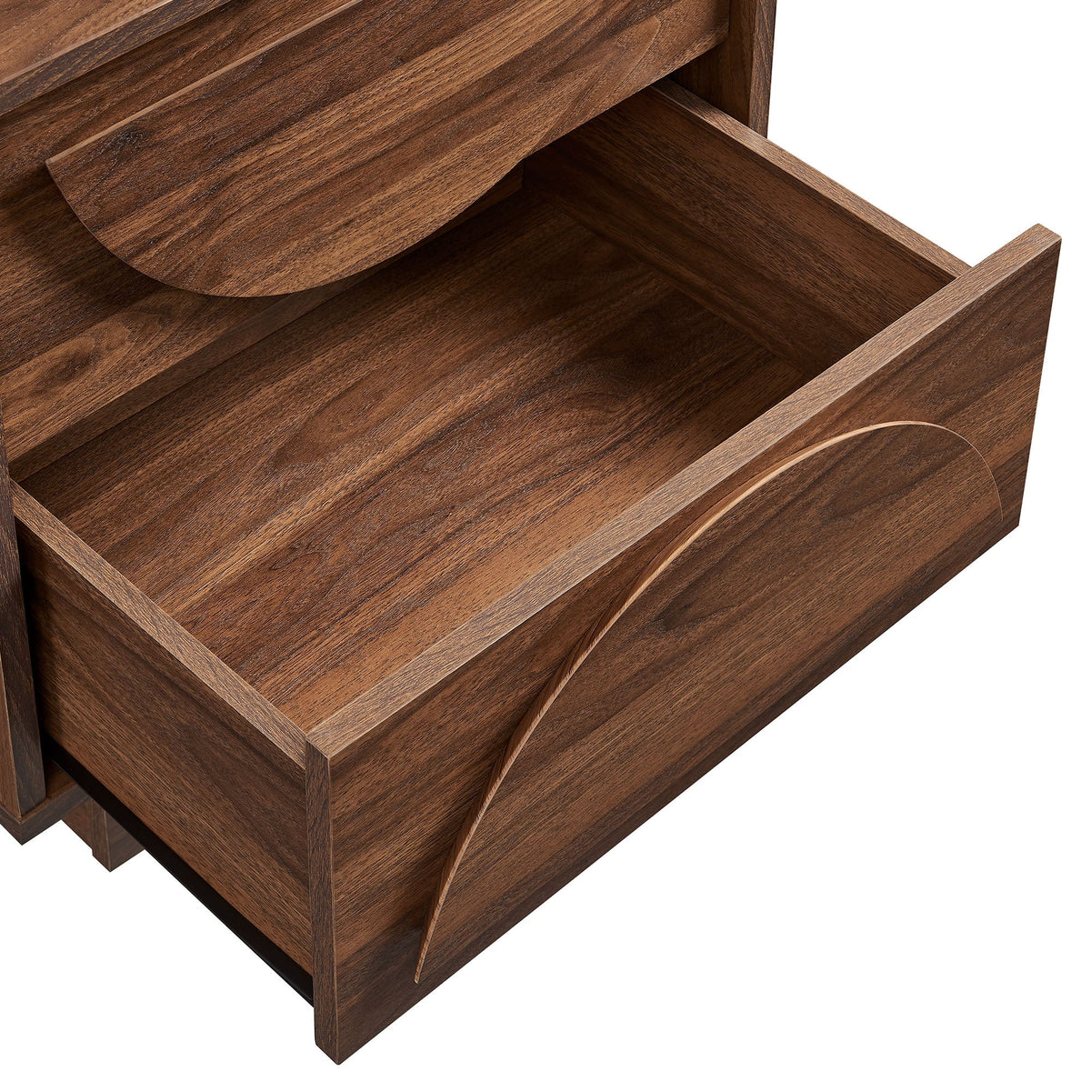 Bulwark 2-Drawer Nightstand in dark walnut woodgrain with curved fronts open lower drawer by Modway on Tampa Home & Garden Store