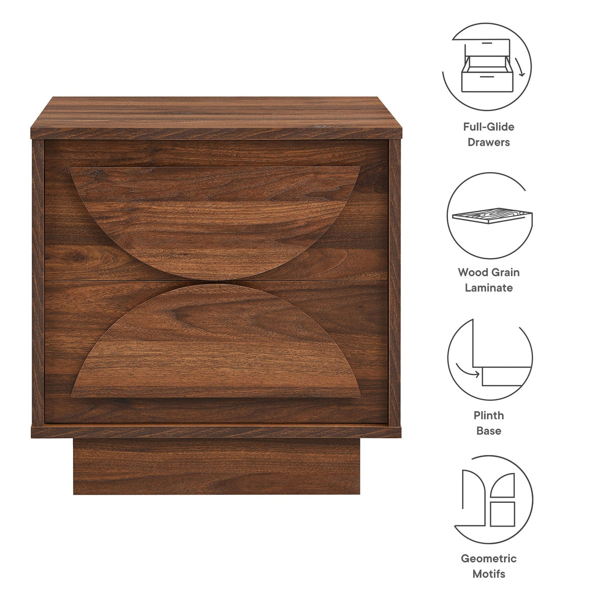 Bulwark 2-Drawer Nightstand by Modway in dark wood grain laminate with full-glide drawers on Tampa Home & Garden Store