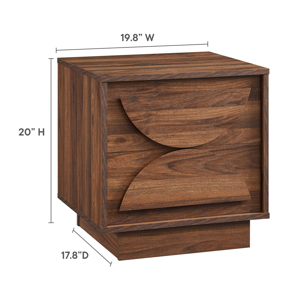 Bulwark 2-Drawer Nightstand dark wood finish with curved drawer fronts by Modway on Tampa Home & Garden Store