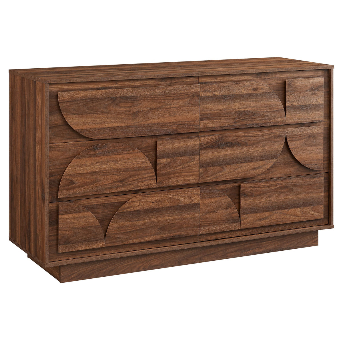 Modway Bulwark 6-Drawer Dresser in walnut woodgrain with curved arc fronts on Tampa Home & Garden Store