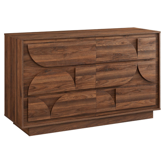 Modway Bulwark 6-Drawer Dresser in walnut woodgrain with curved arc fronts on Tampa Home & Garden Store