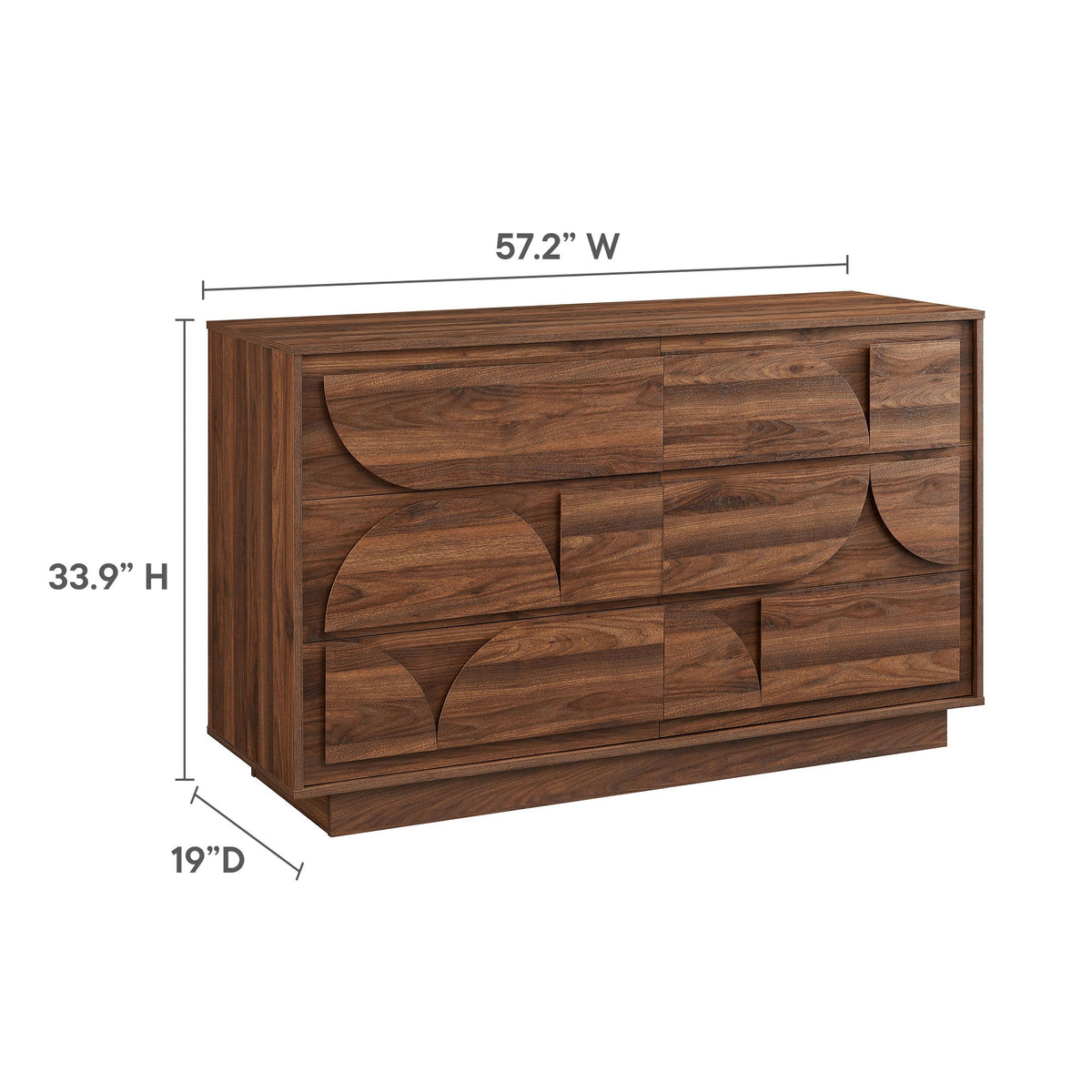 Bulwark 6-Drawer Dresser by Modway walnut veneer with arched circular drawer fronts HouseOfZazla on Tampa Home & Garden Store