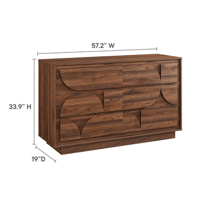 Bulwark 6-Drawer Dresser by Modway walnut veneer with arched circular drawer fronts HouseOfZazla on Tampa Home & Garden Store