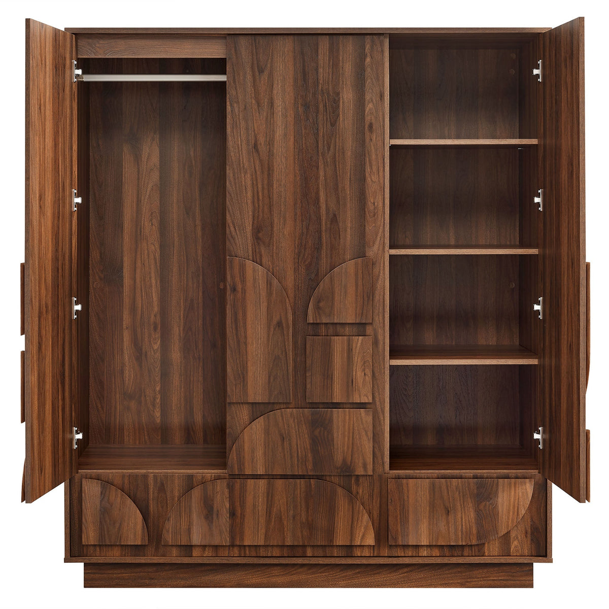 Bulwark 3-Door Wardrobe Closet in dark walnut wood with hanging rail and shelves on Tampa Home & Garden Store