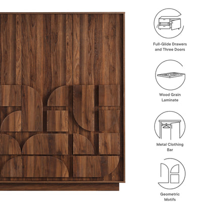 Bulwark 3-Door Wardrobe Closet wood grain laminate hanging rail wardrobe by Modway on Tampa Home & Garden Store