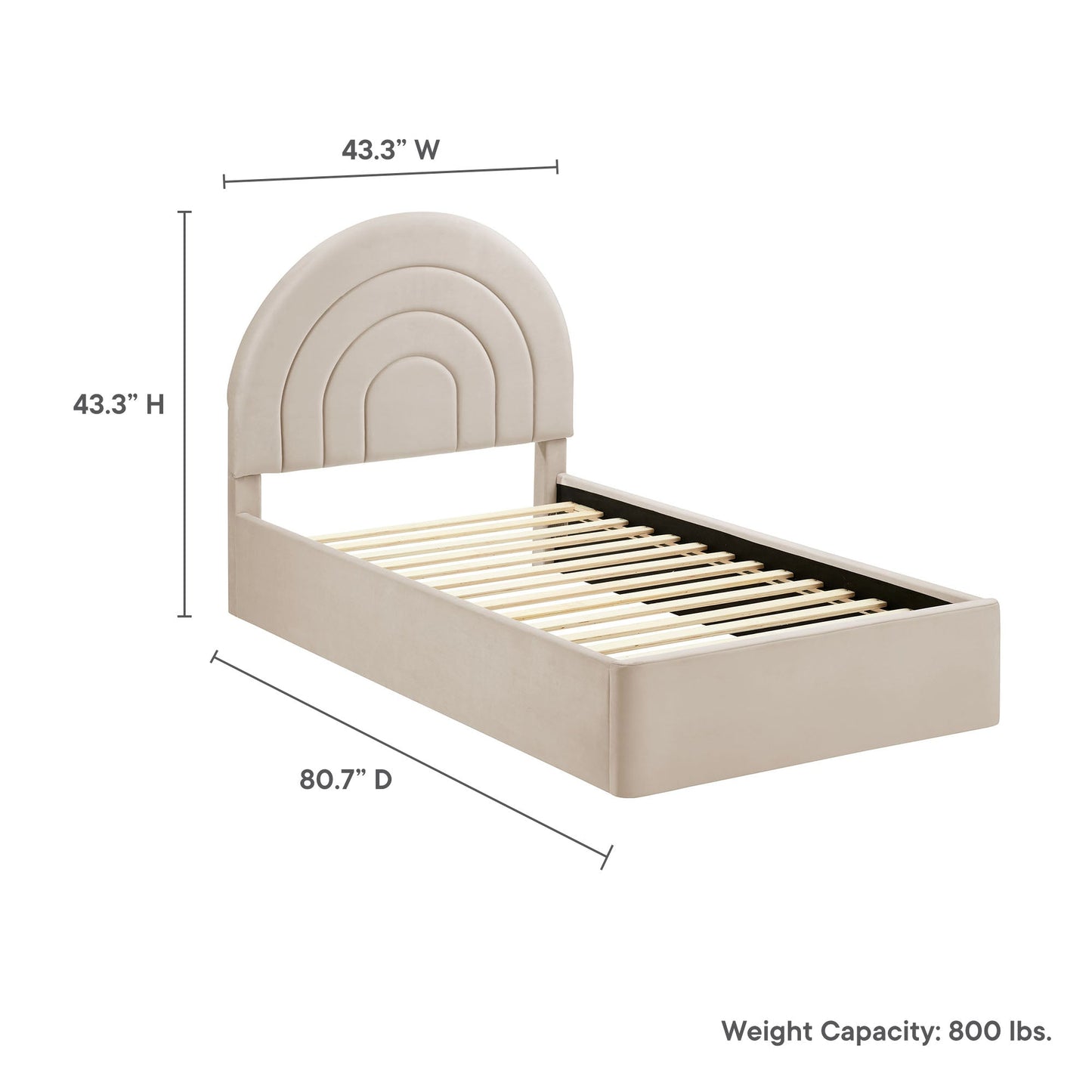 Modern Solana Arched and Twin Velvet Platform Bed