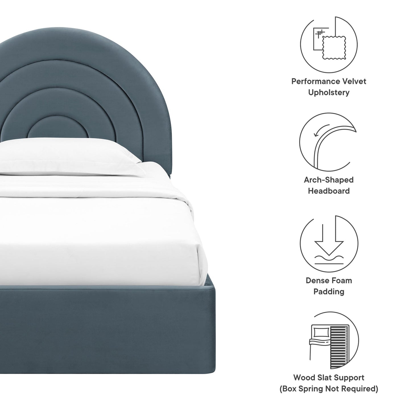 Modern Solana Arched and Twin Velvet Platform Bed