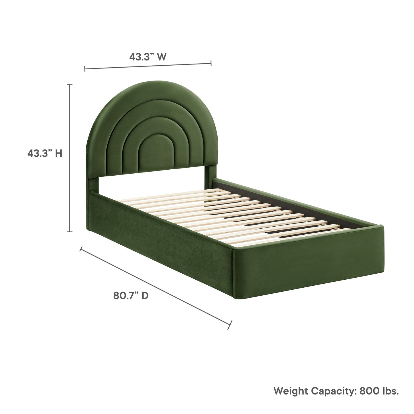Modern Solana Arched and Twin Velvet Platform Bed