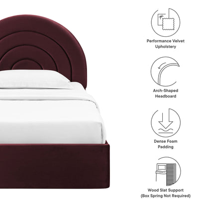 Modern Solana Arched and Twin Velvet Platform Bed