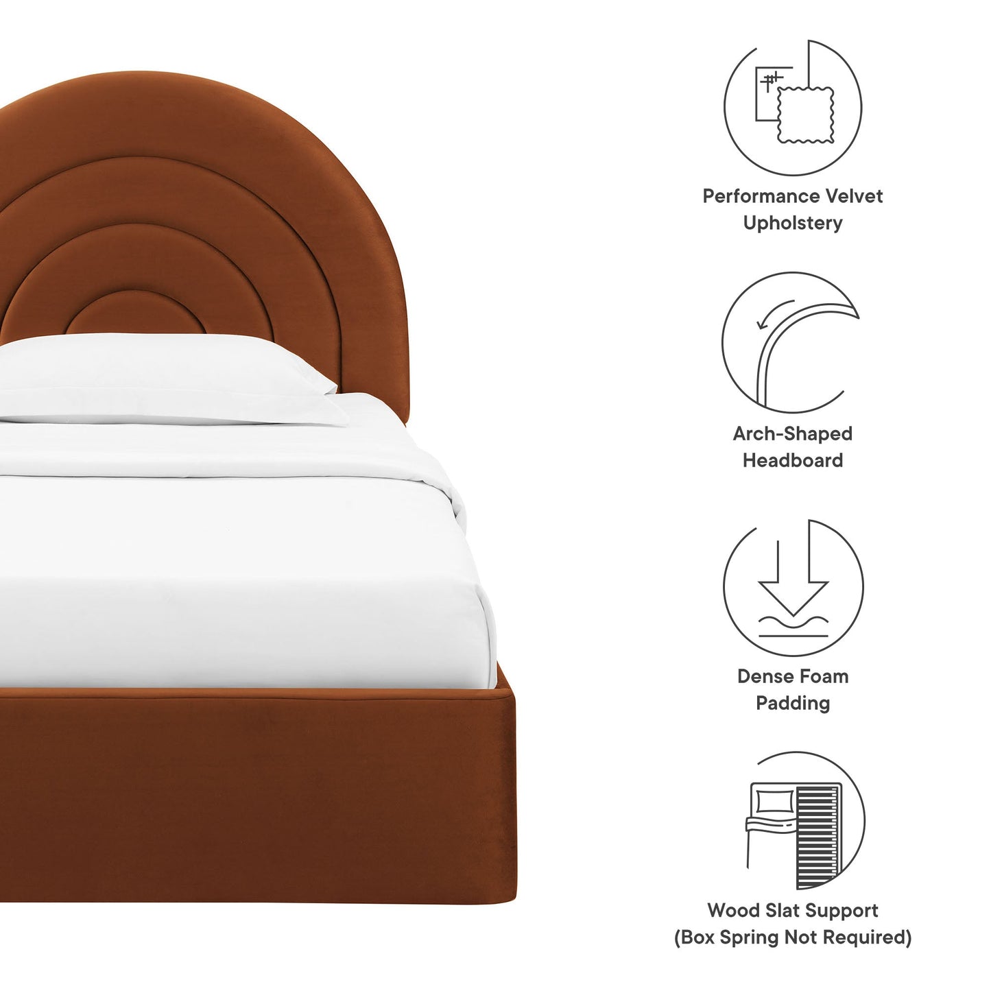 Modern Solana Arched and Twin Velvet Platform Bed