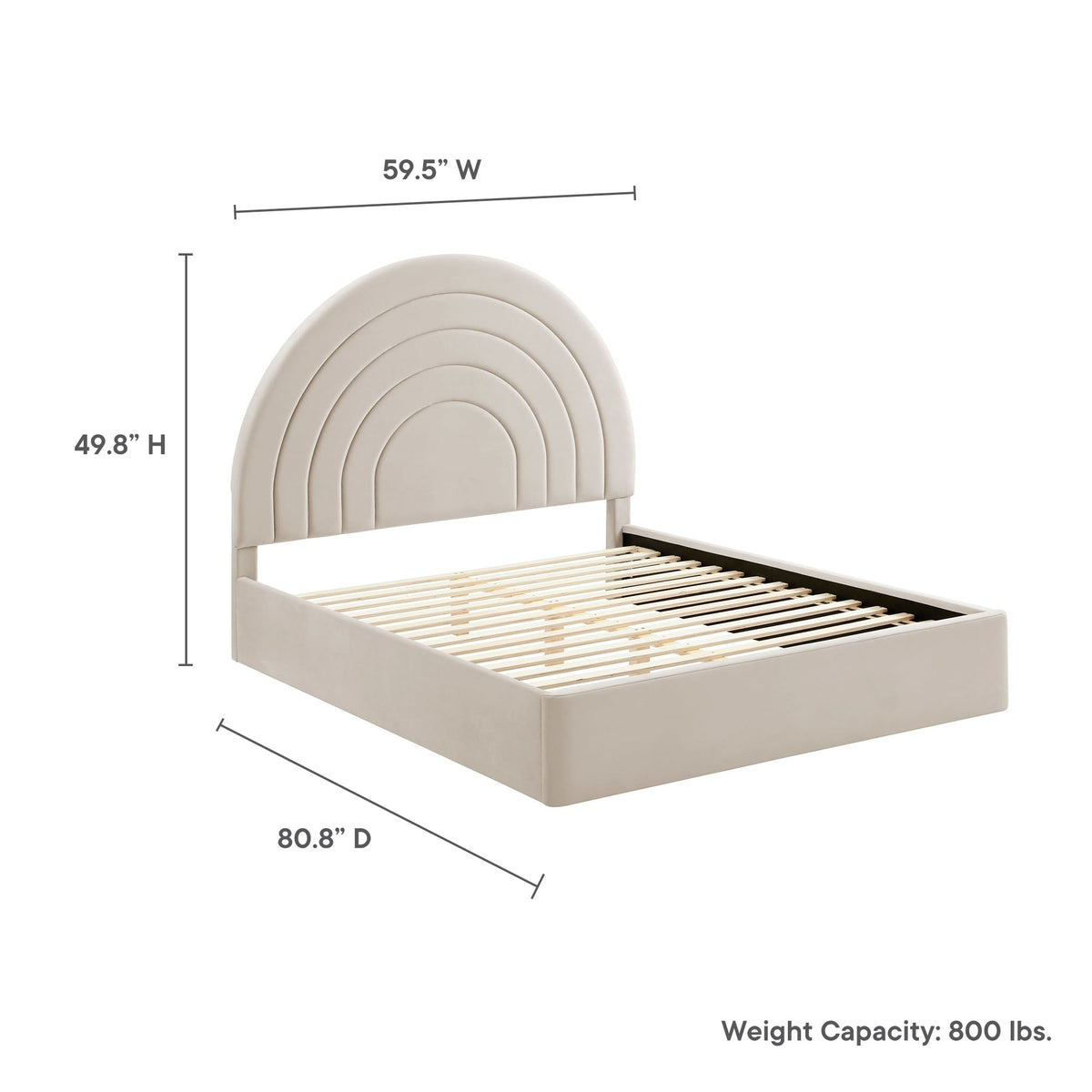 Solana arched performance velvet full platform bed with beige upholstered headboard on Tampa Home & Garden Store