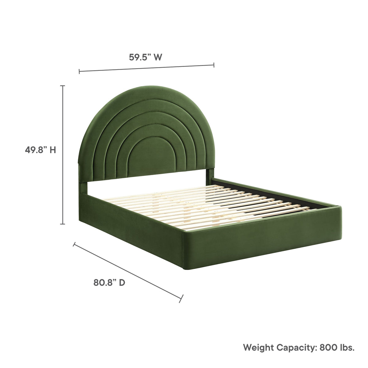 Solana arched velvet full platform bed with green upholstery and slatted base by HouseOfZazla on Tampa Home & Garden Store