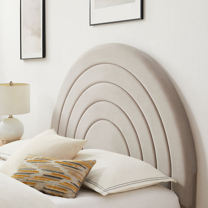 Solana Arched Velvet King Platform Bed by Modway in beige with curved headboard arcs on Tampa Home & Garden Store