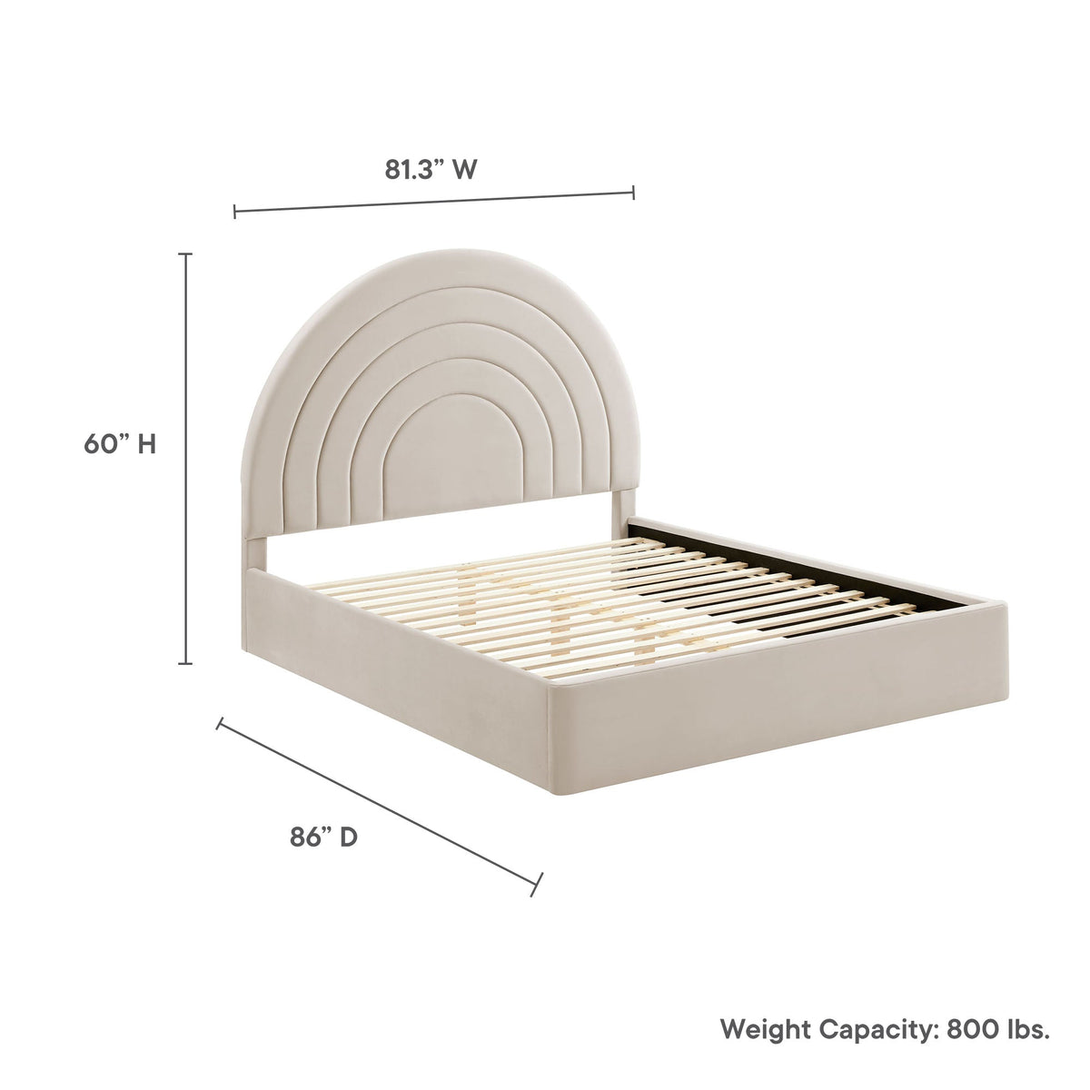 Solana arched velvet king platform bed by Modway, cream upholstery with slat base on Tampa Home & Garden Store