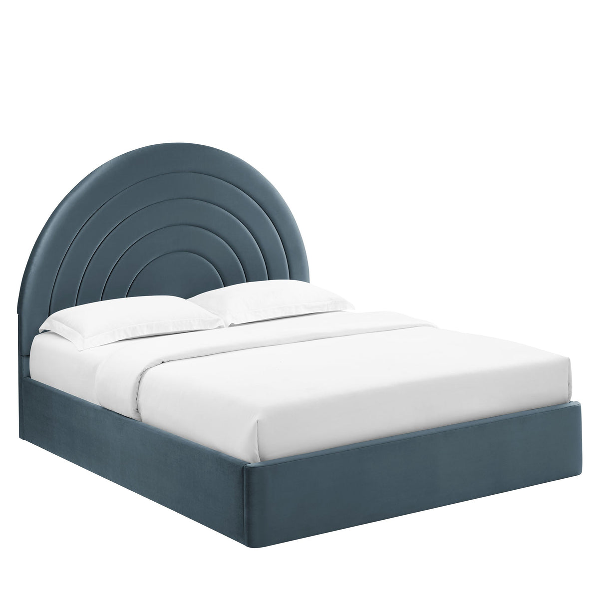 Solana arched velvet king platform bed by Modway, blue upholstered headboard and base on Tampa Home & Garden Store