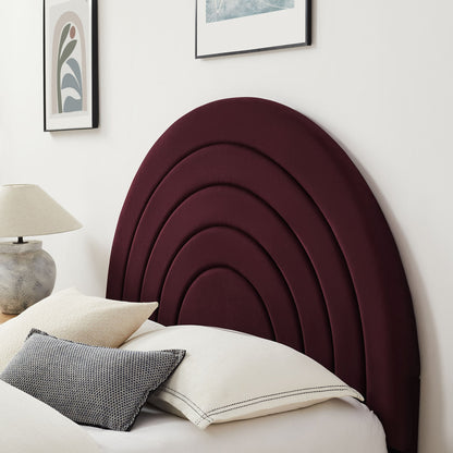 Solana Arched Performance Velvet King Platform Bed burgundy velvet headboard on Tampa Home & Garden Store