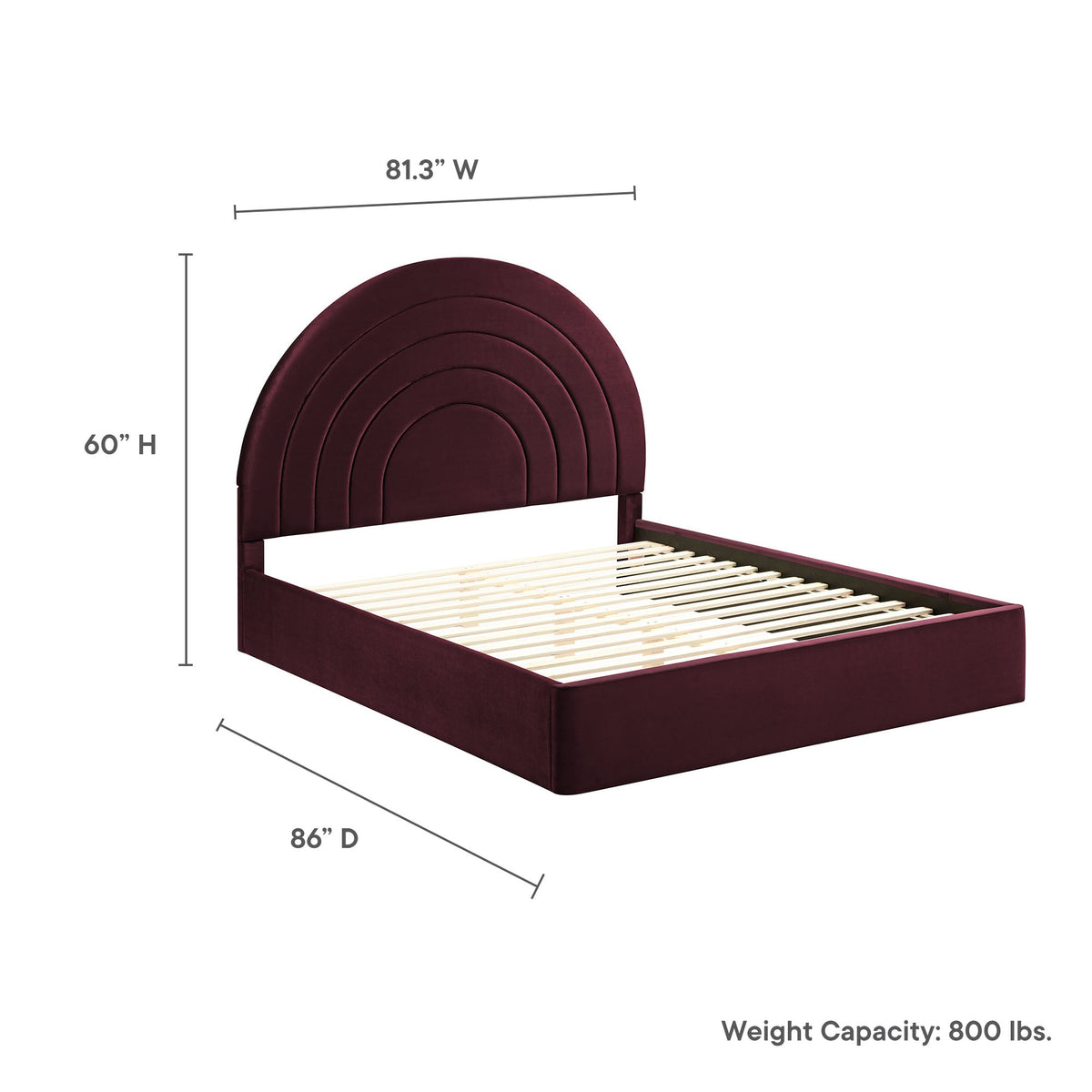 Solana Arched Performance Velvet King Platform Bed in burgundy by Modway, HouseOfZazla on Tampa Home & Garden Store