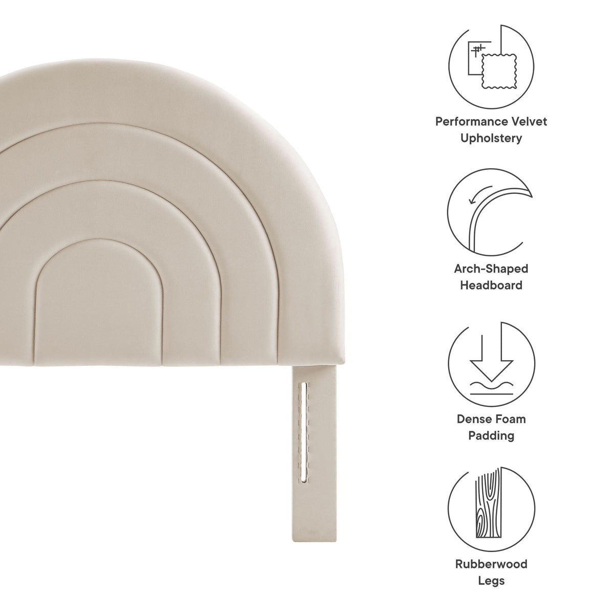 Solana Arched Headboard beige performance velvet with circular quilted panels on Tampa Home & Garden Store