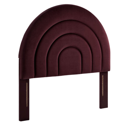 Solana arched performance velvet headboard in burgundy with concentric tufted arches on Tampa Home & Garden Store